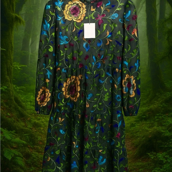 ✨Witchy Fairy Goth Glam Dark Academia Boho Floral Dress Cato Size Large NWT - Picture 1 of 13